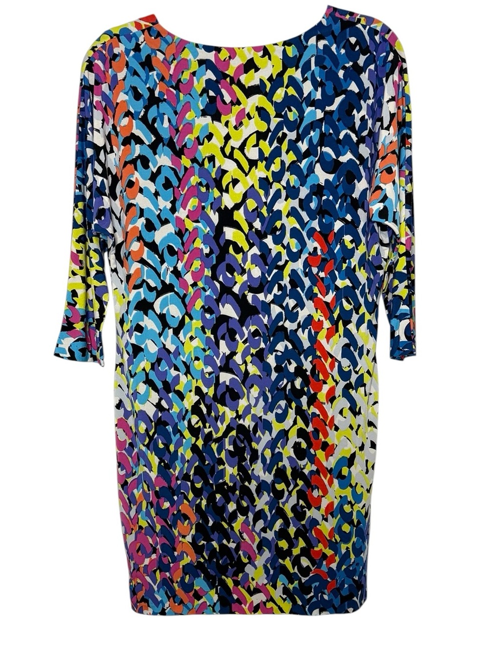 Trina Turk Dress Size 4 Multicolor Geometric V Neck 3/4 Sleeve Shift Lined - Picture 8 of 8